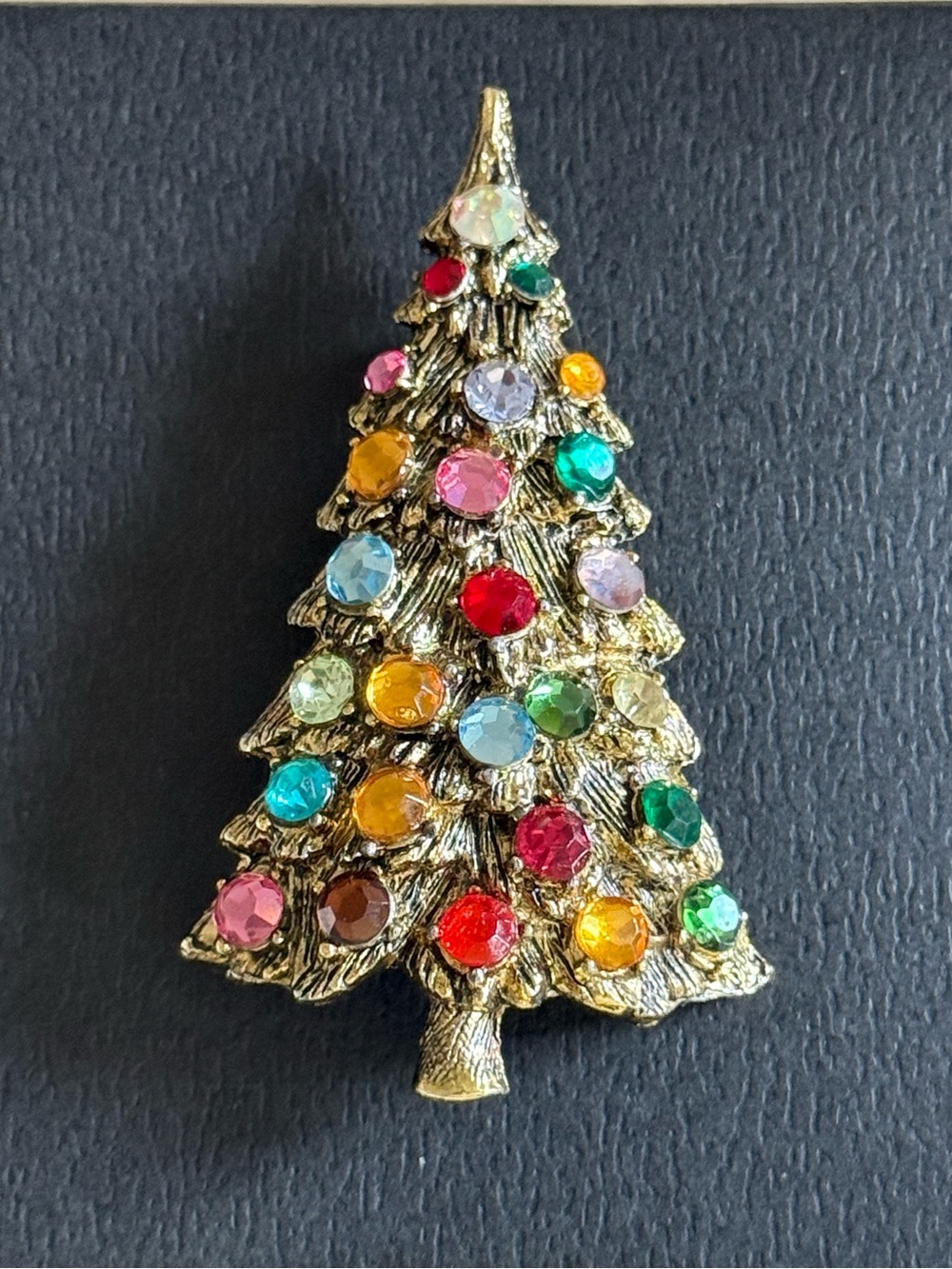 Vintage Multicolor Crystal Christmas Tree Brooch - Women Jewelry
